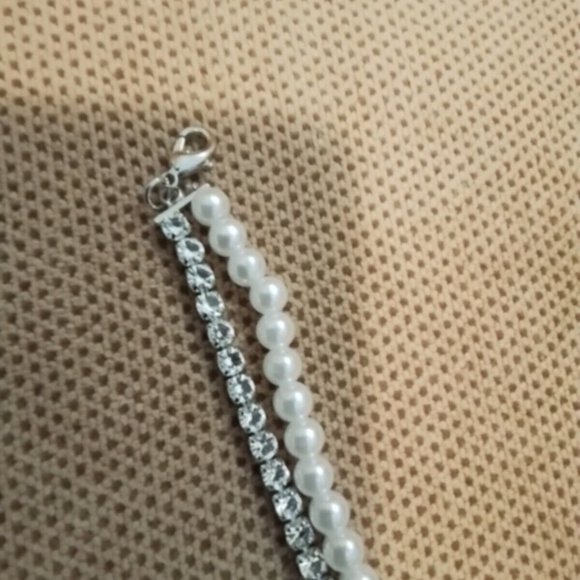 Tear Drop Blue rhinestone Pearls Diams Costum Necklace Woman Silver Color J3 - Picture 8 of 9